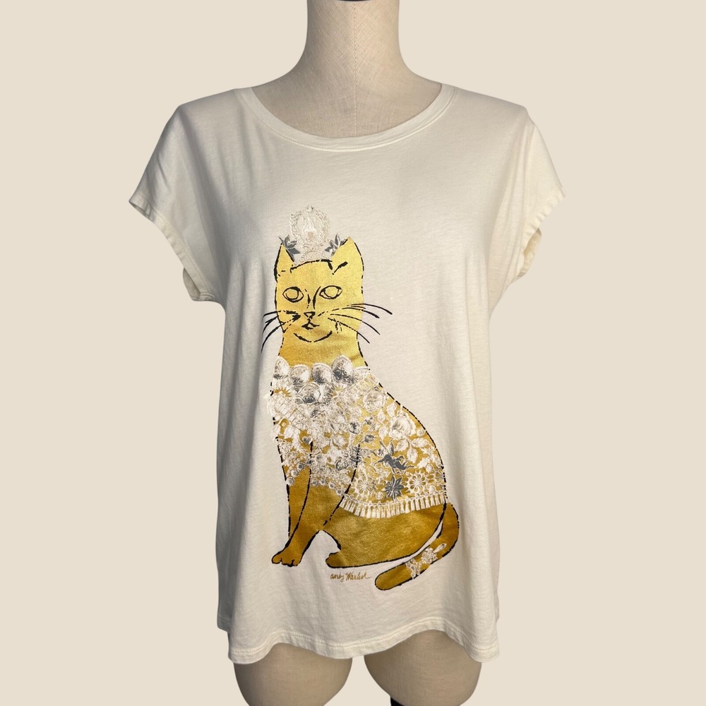 Uniqlo SPRZ NY Andy Warhol Gold Cat Graphic T Shirt Medium Cream 241-411556